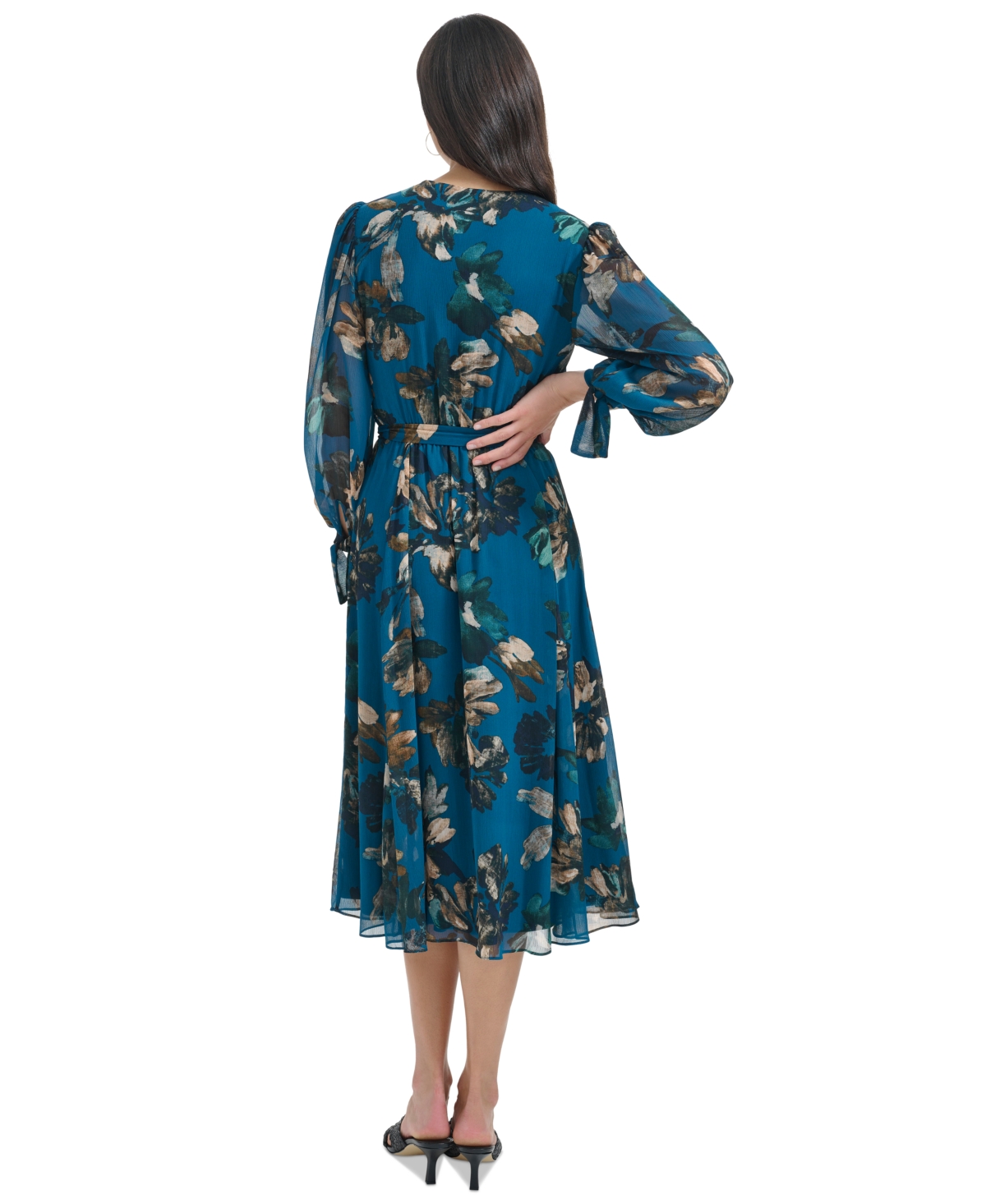 Calvin Klein Petite Printed Faux-Wrap A-Line Midi Dress