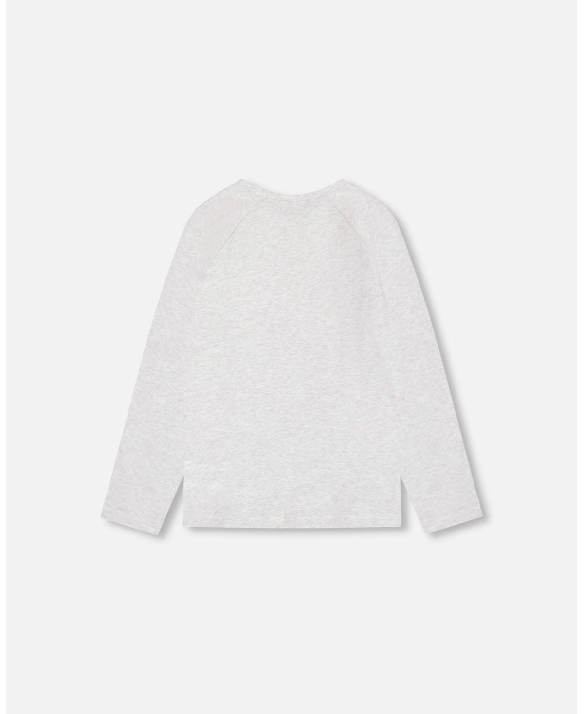 Deux par Deux Big Girls Raglan Sleeve T-Shirt With Print- Light blue mix