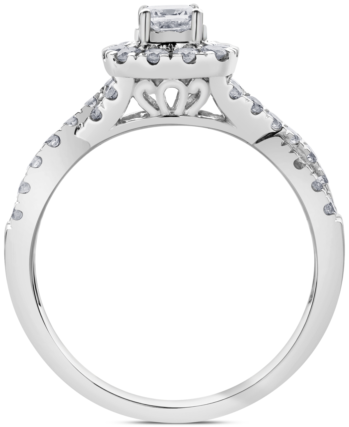 Macy's Diamond Cushion & Round Halo Twist Engagement Ring (3/4 Ct. T.w.) In 14k White Gold In White Gold