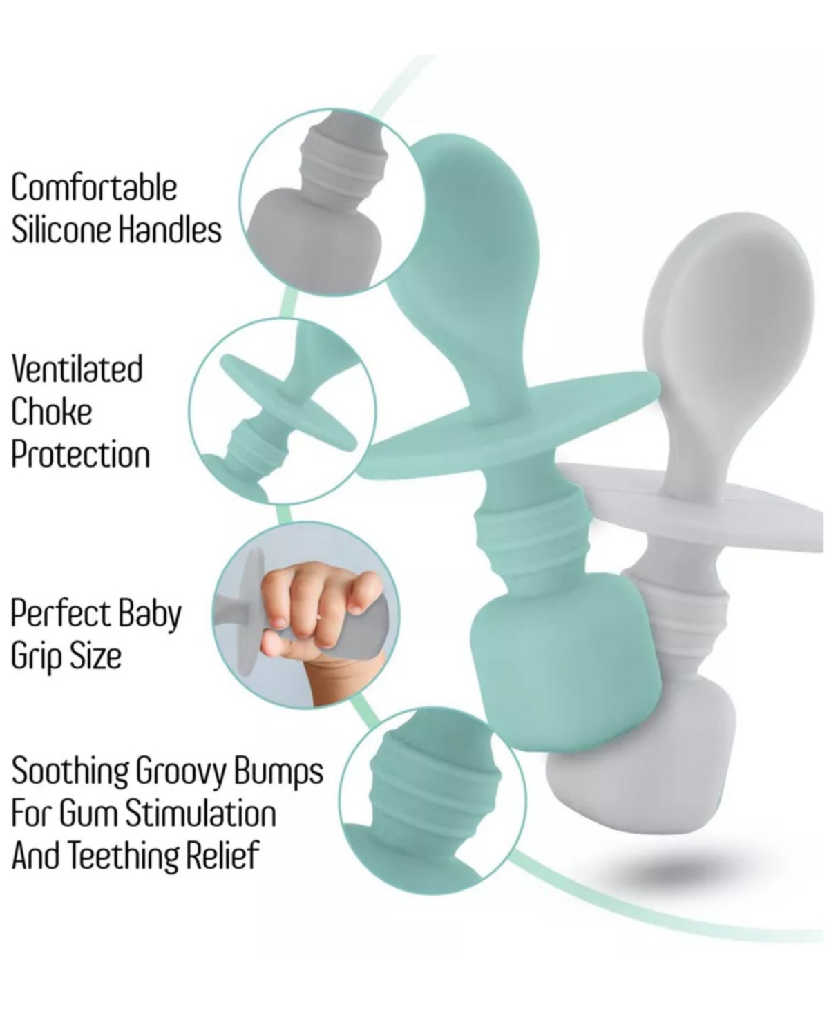 Sperric Silicone Baby Spoons for Baby Led Weaning 2-Pack, First Stage Baby Feeding Spoon Set Gum Friendly Bpa Lead Phthalate and Plastic Free, Great G