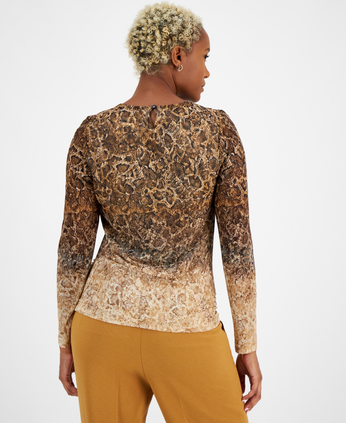 BAR III WOMEN'S PRINTED ROUND-NECK SIDE-SHIRRED TOP, CREATED FOR MACY'S 