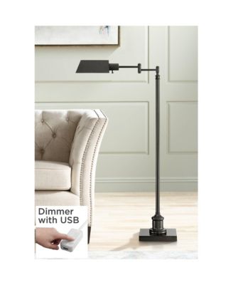 Industrial Adjustable Swing Arm Pharmacy Floor Lamp with USB Charging Port 54" Tall Dark Bronze Living Room Reading