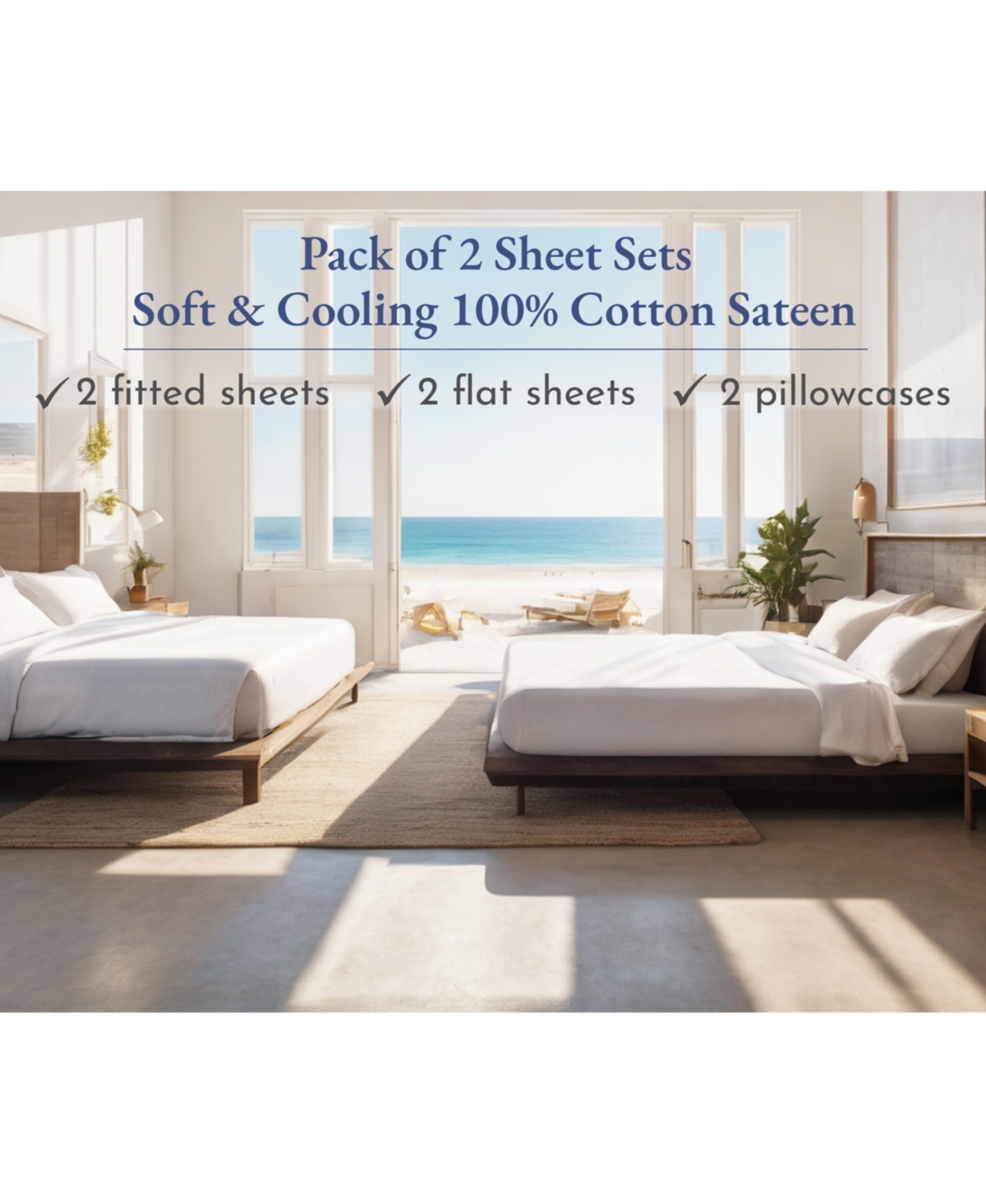 California Design Den 100% Cotton 2-Pack Xl Sheet Sets, Soft & Durable Extra Long Bed Sheets Cotton with Deep Pockets, Xl Sheets with S