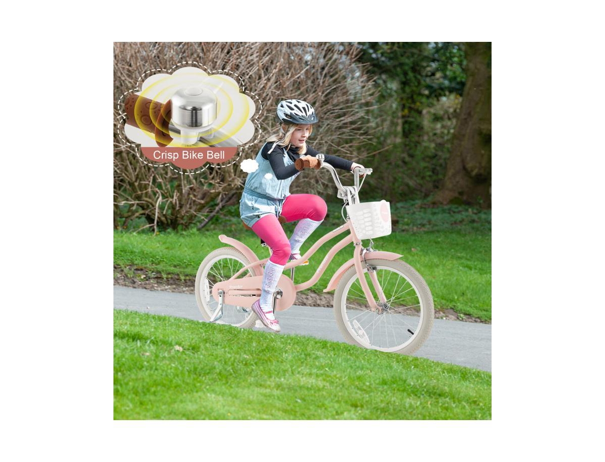 Slickblue Kids Bike with Front Handbrake and 2 Training Wheels- Pink