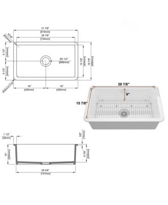 Undermount 32 in. Single Bowl Fireclay Kitchen Sink Comes With Stainless Steel Bottom Grid and Strainer