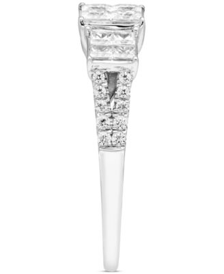 Diamond Princess & Round Triple Cluster Engagement Ring (1 ct. t.w.) in 14k White Gold