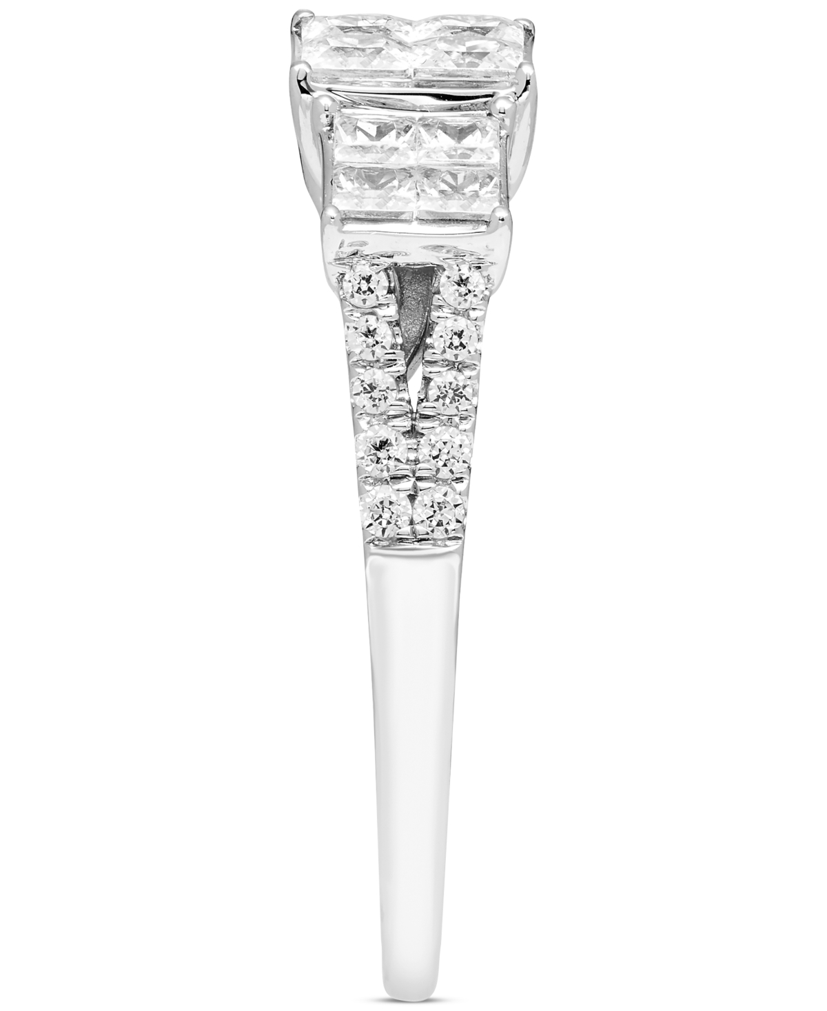 Macy's Diamond Princess & Round Triple Cluster Engagement Ring (1 Ct. T.w.) In 14k White Gold In White Gold