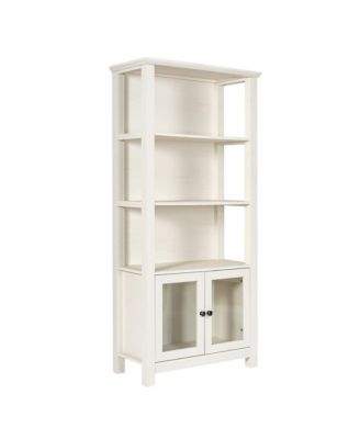 Omaha Modern Farmhouse Storage Cabinet Bookcase, Glass Doors And Open Shelves