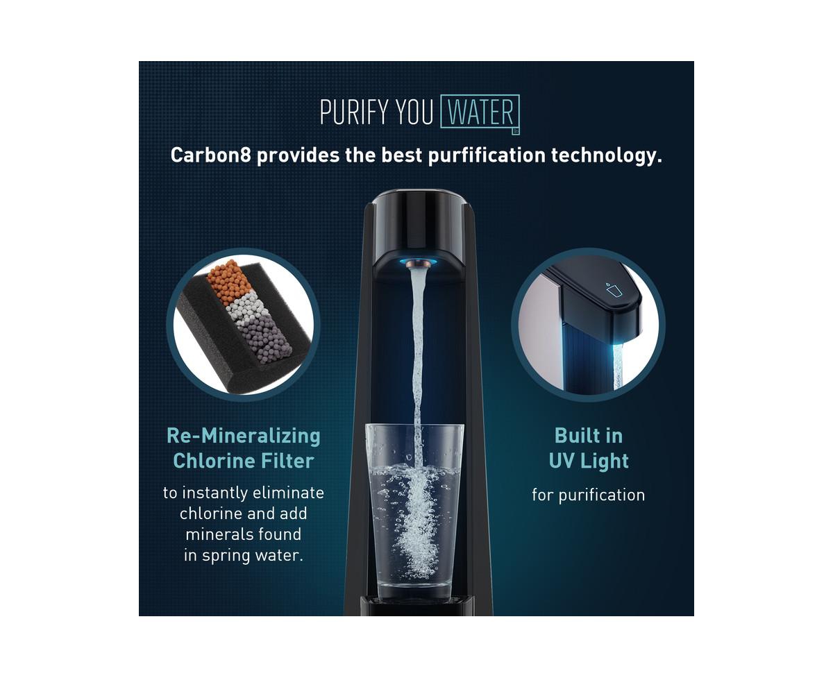 Carbon8 One-Touch Sparkling Water Maker, Water Purifier and Mineralizer - - Silver