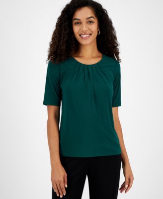 Kasper - Women's Crewneck Elbow-Length-Sleeve Blouse