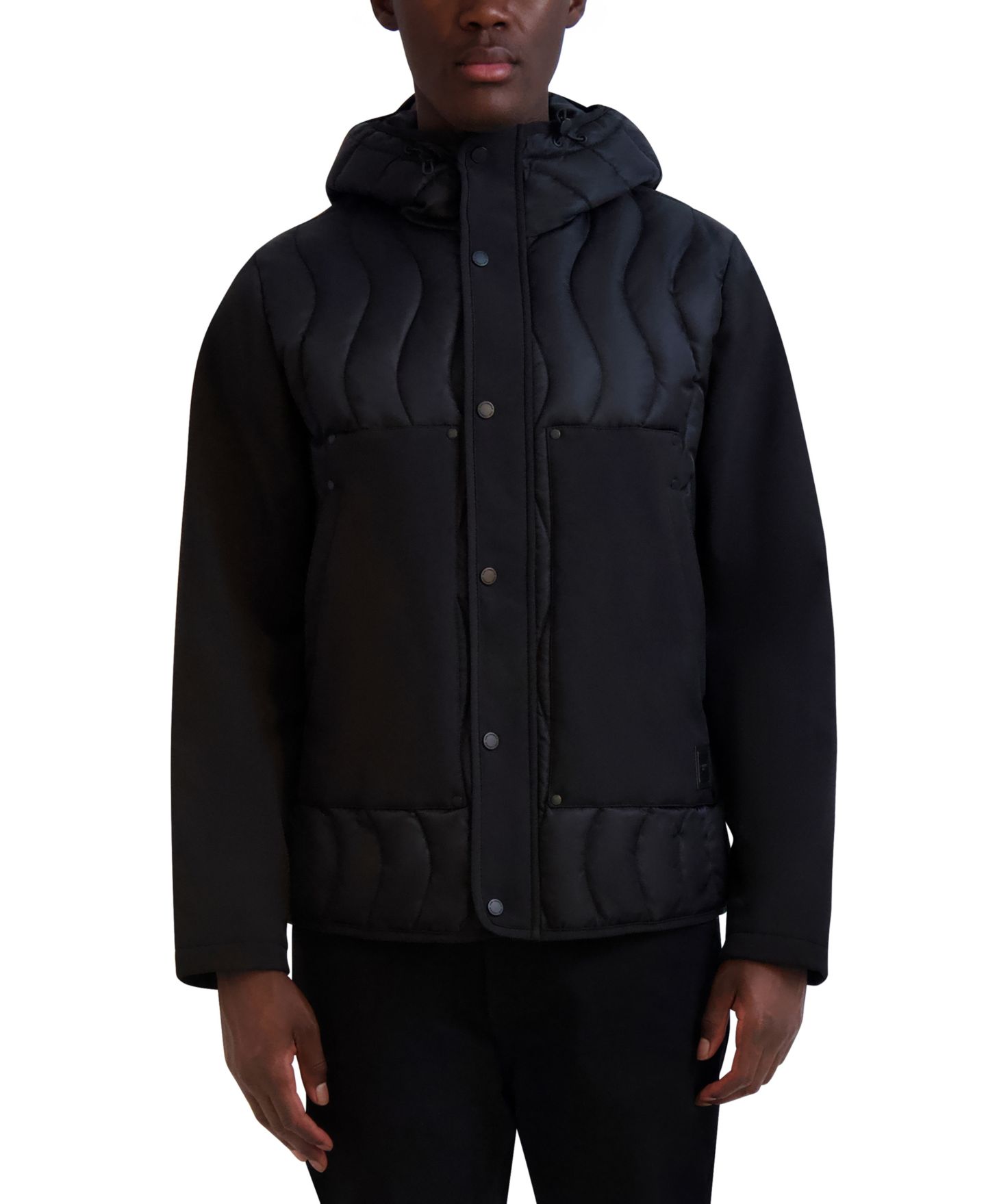 Мужская куртка KARL LAGERFELD PARIS Mixed Media Mid-Weight Puffer, цвет: Чёрный — фото 1