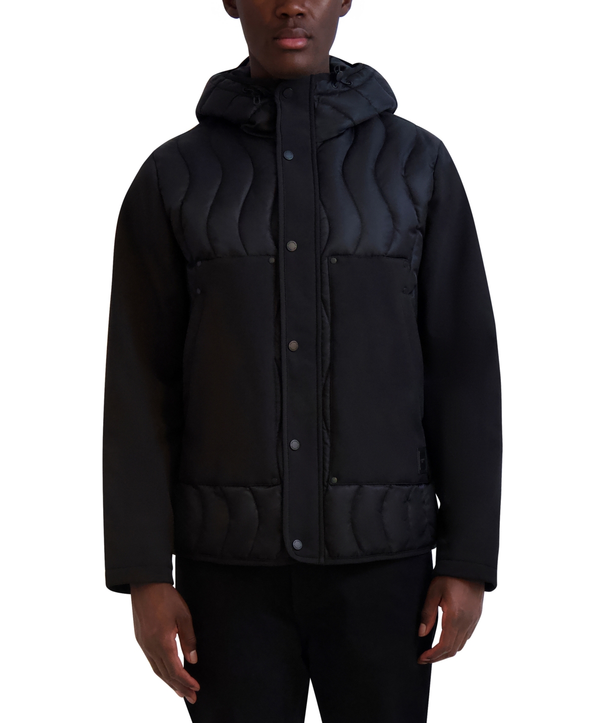Shop Karl Lagerfeld Men's Mixed Media Mid-weight Puffer Jacket In Black