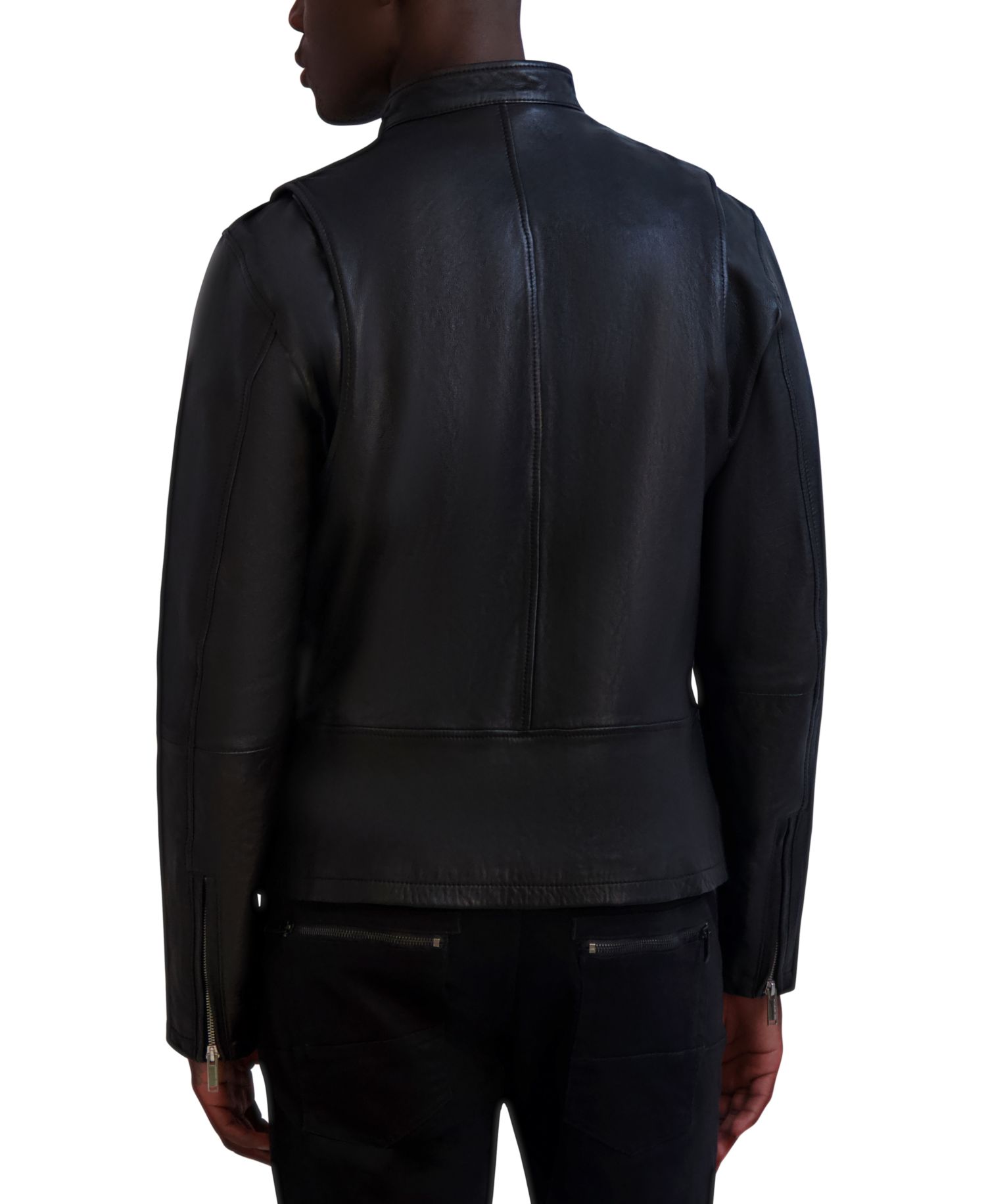 Paris Men's Band-Collar Distressed Leather Jacket