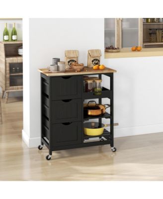 Rolling Kitchen Island Cart, Bar Serving Cart with Drawers,