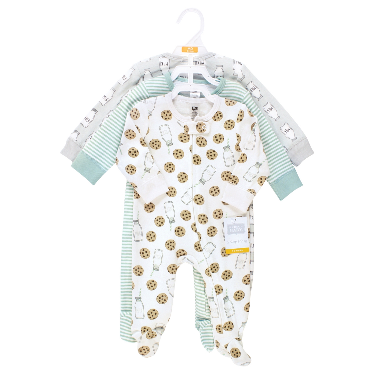 Hudson Baby Baby Boys Cotton Sleep and Play, Mint Gray Milk And Cookies, Months - Mint gray milk and cookies