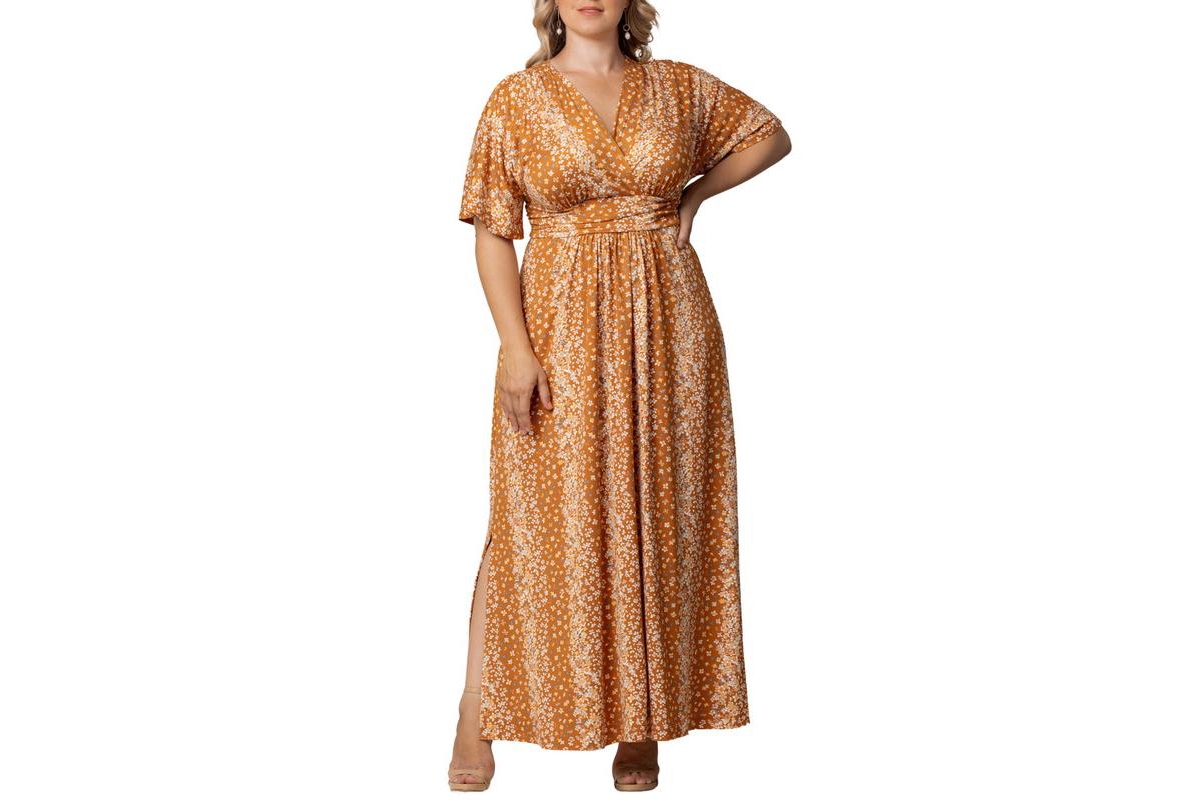 Plus Size Vienna Kimono Sleeve Long Maxi Dress - Talavera motif