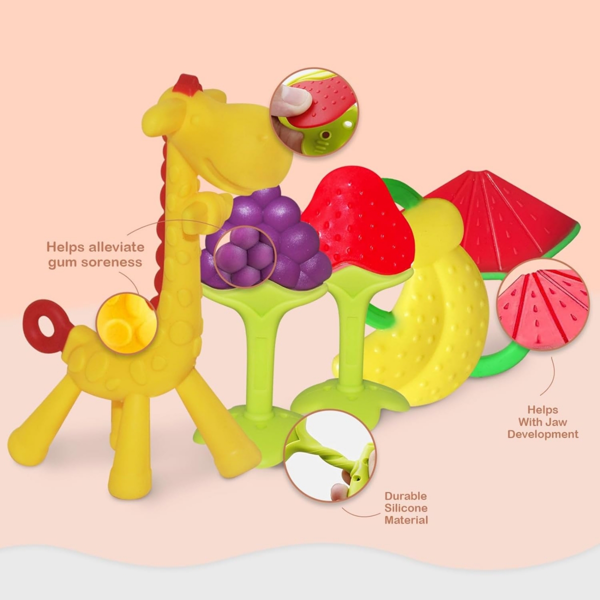 Sperric Baby Teething Toys for Newborn (5-Pack) Freezer Safe Bpa Free Infant and Toddler Silicone Teethers Soothe Babies Gums, Perfect Baby Gift