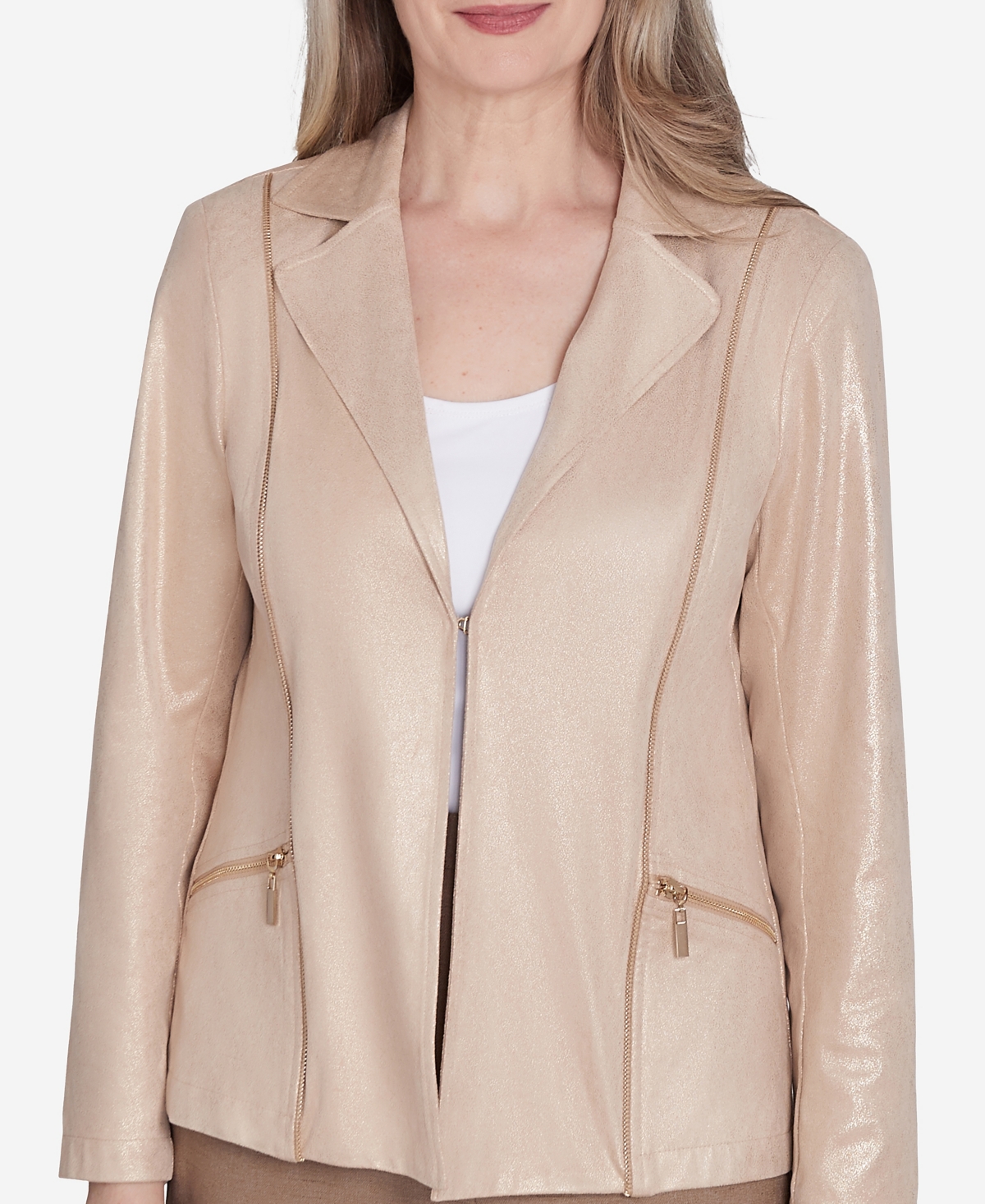 Alfred Dunner Women's Emerald Isle Shimmer Faux Leather Jacket