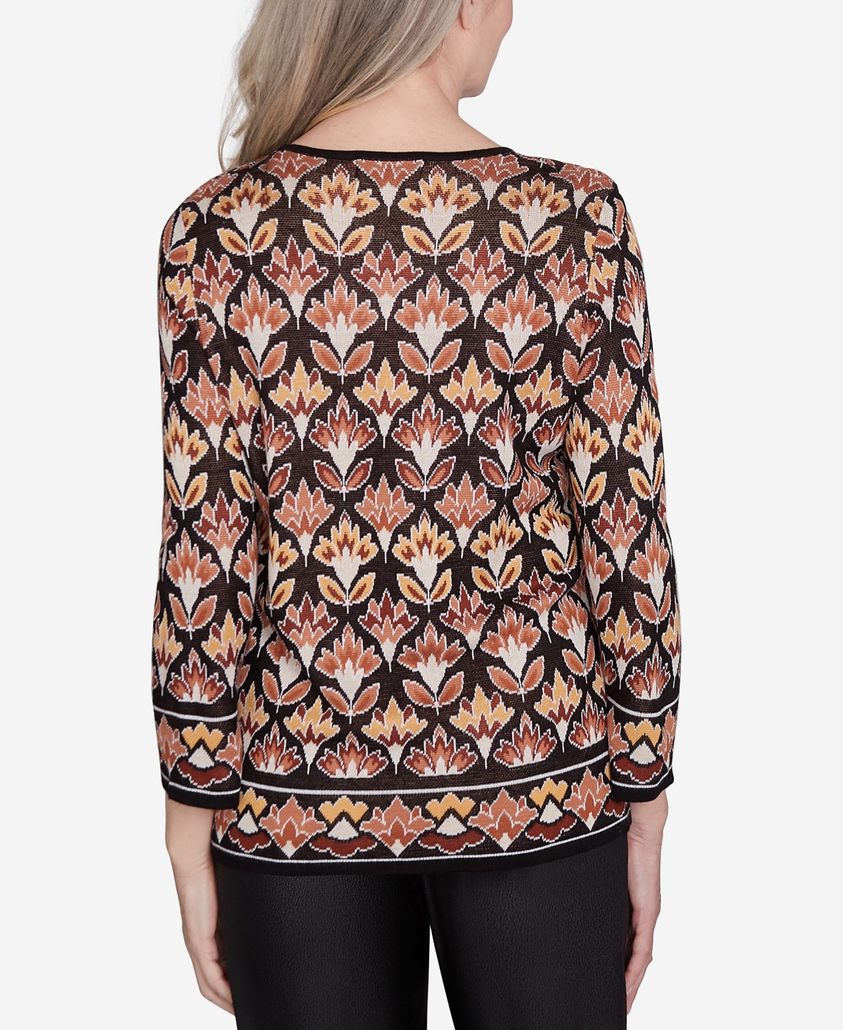 Alfred Dunner Plus Size Rue Rivoli Medallion Beaded Split Neck Sweater In Neutral Multi