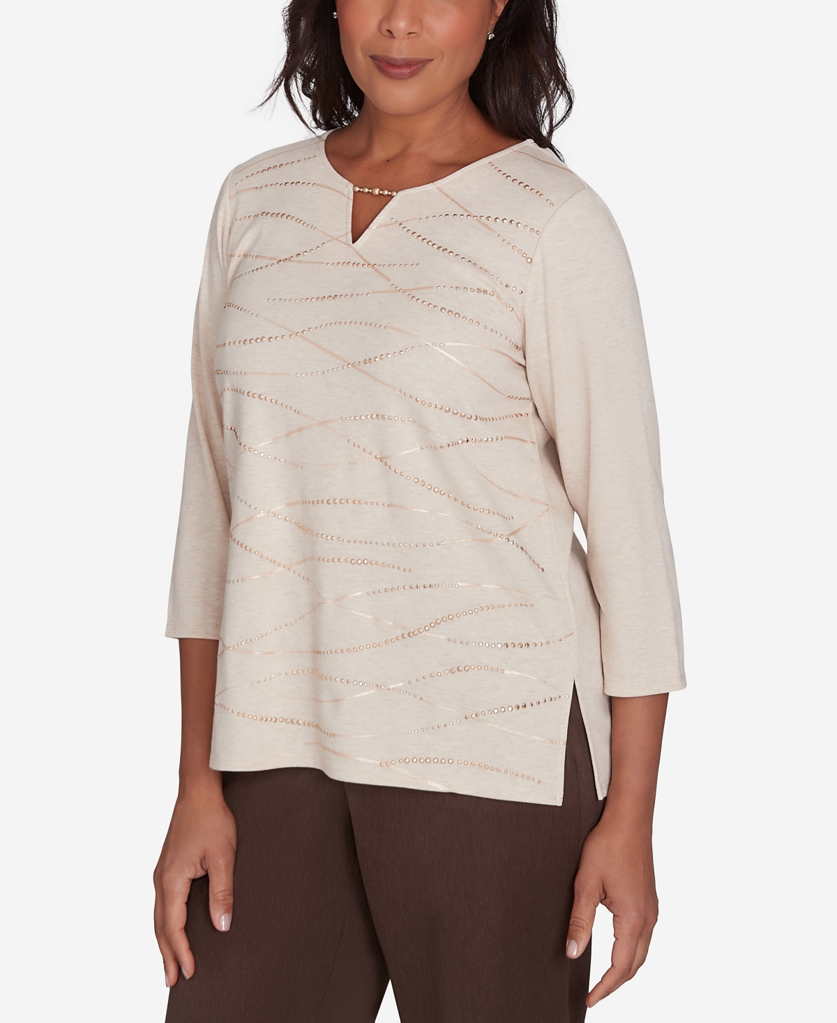 Alfred Dunner Women's Wine Country Abstract Cozy Split Neck Top