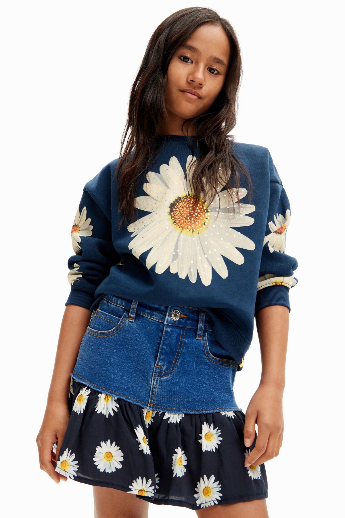 Desigual Girls Girls's Daisy ruffle denim mini skirt