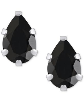 Onyx Pear Solitaire Six Prong Stud Earrings in 14k Gold