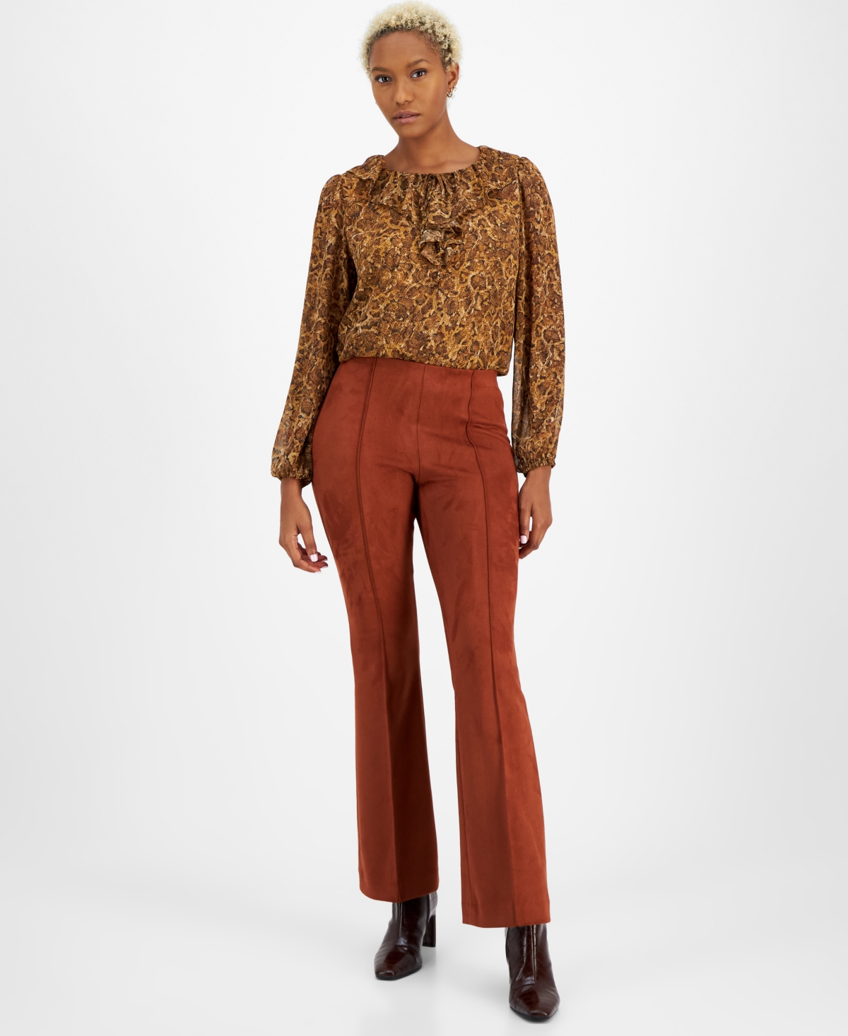 Women's High-Rise Pull-On Faux-Suede Pants, Created for Macy's - Pecan