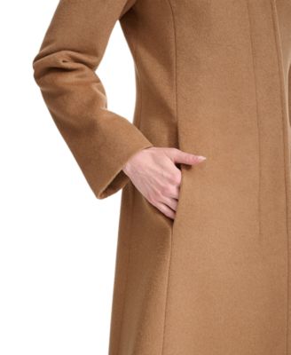 Womens Stand-Collar Single-Breasted Wool Blend Coat