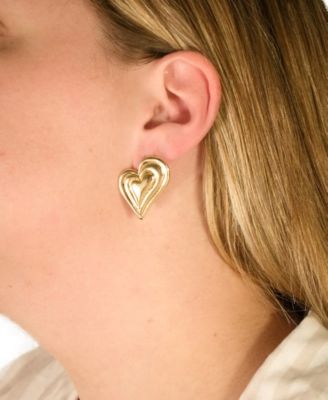 Silver-Tone or Gold-Tone Statement Beating Heart Studs