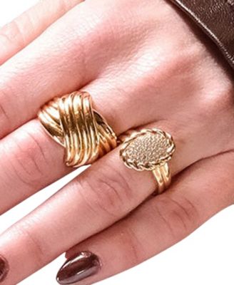 Silver-Tone or Gold-Tone Cubic Zirconia Detailed Statement Galette Ring