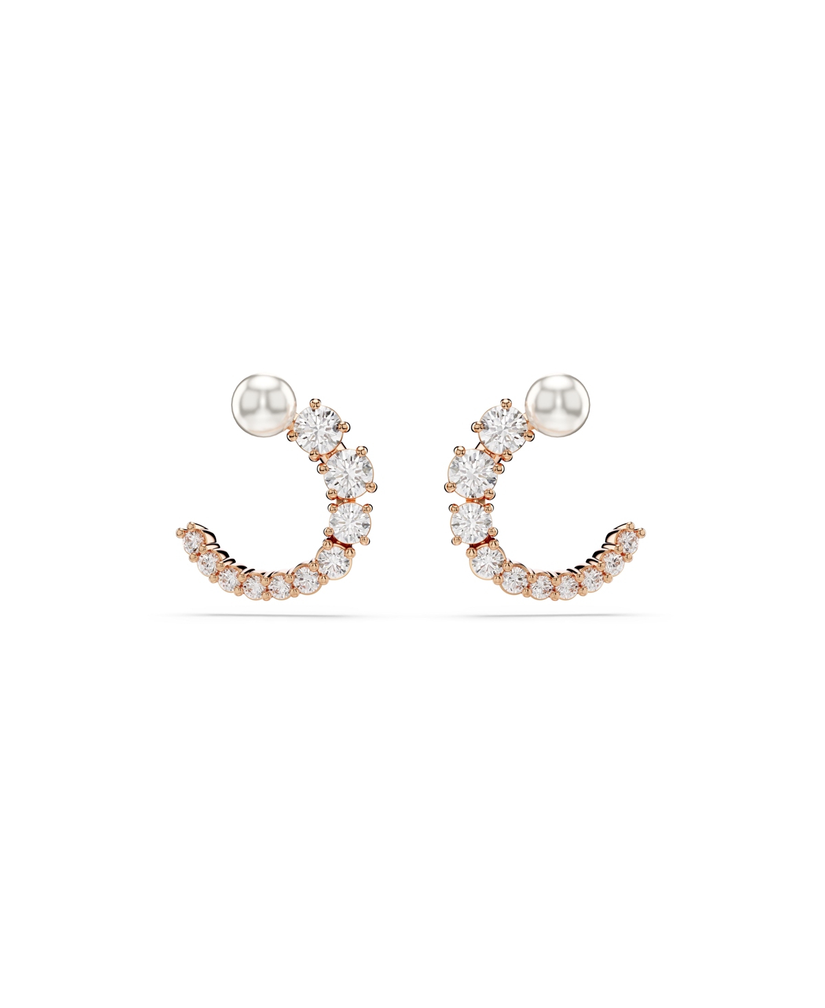 Swarovski Crystal Pearl, Round Cut, White, Matrix Hoop Earrings In Rose Gold