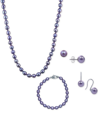 Honora Style Violet Cultured Freshwater Pearl Ensemble Collection in Sterling Silver (7-8mm)