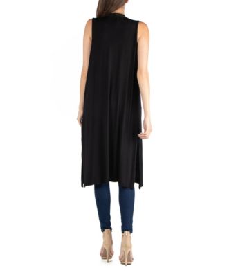 Sleeveless Long with Side Slit Cardigan Vest
