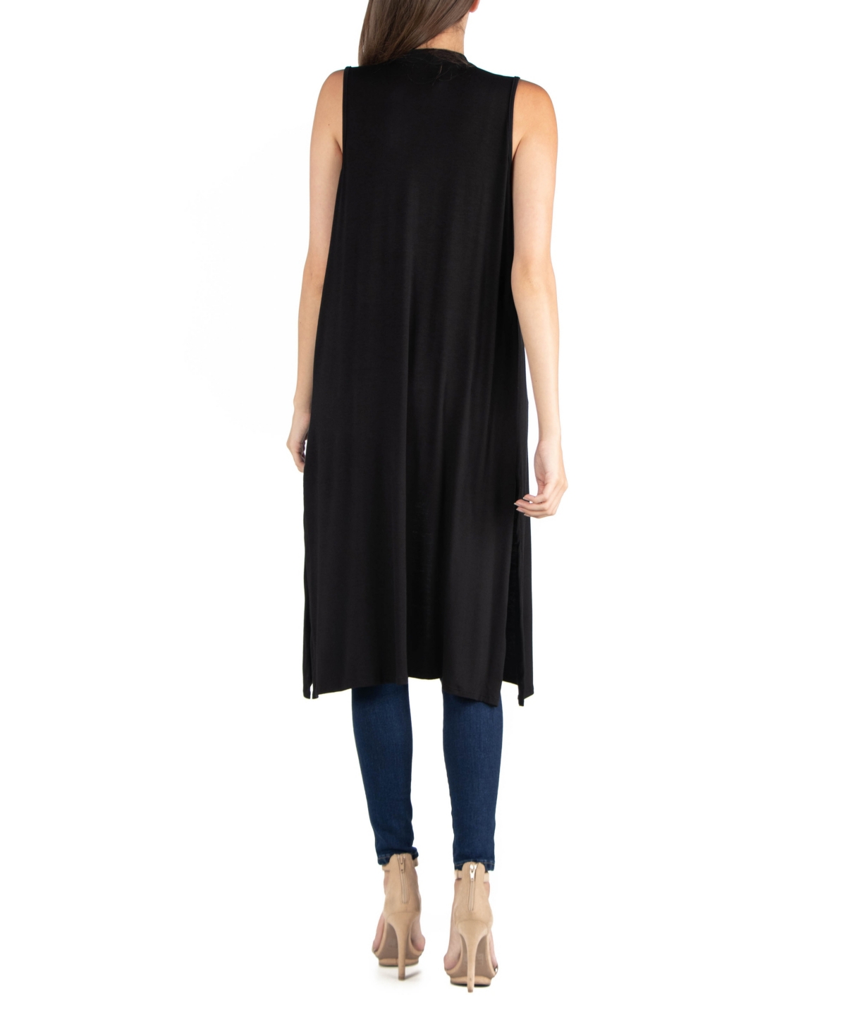 Shop 24seven Comfort Apparel Sleeveless Long With Side Slit Cardigan Vest In Navy