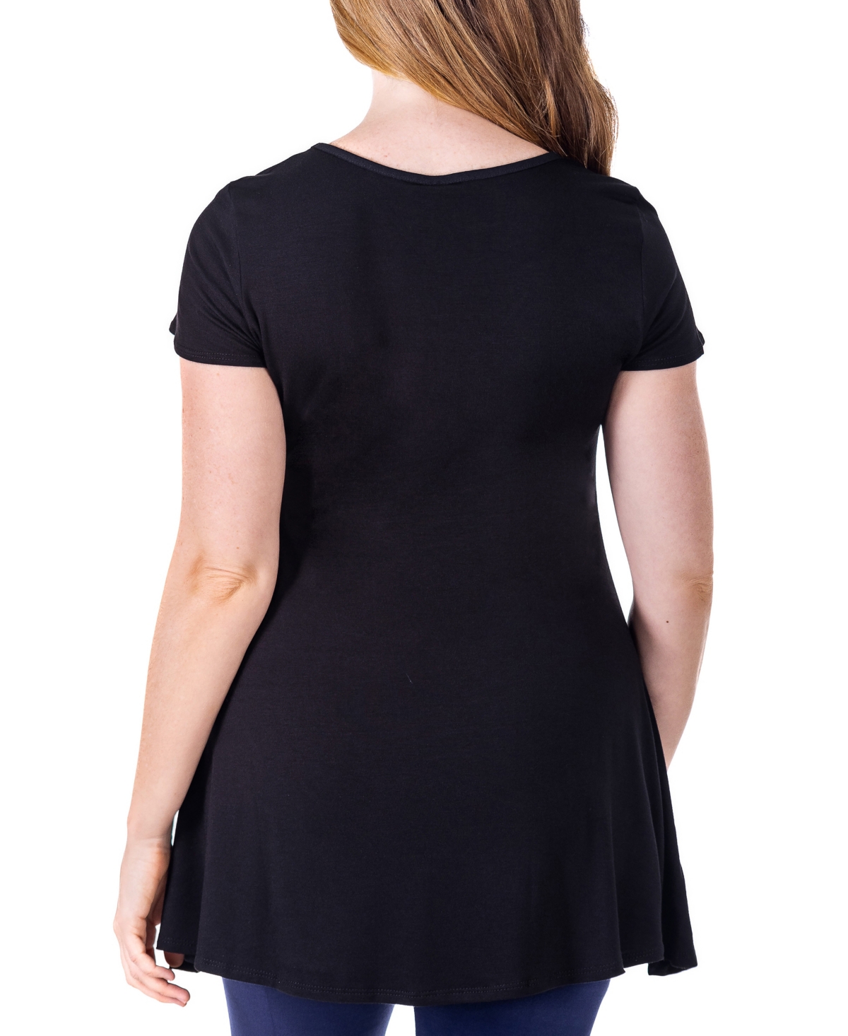 24seven Comfort Apparel Short Sleeve Loose Fit Tunic Top With V-neck In Navy