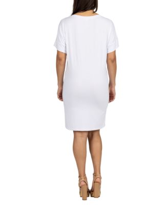 Solid Color Loose Fit V Neck T Shirt Style Women's Knee Length Dress