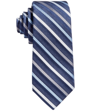 Shop Calvin Klein Big Boys Gemstone Striped Zipper Necktie In Dark Navy