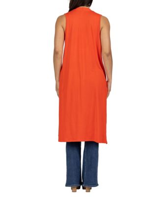 Sleeveless Long with Side Slit Cardigan Vest