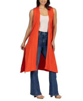 Sleeveless Long with Side Slit Cardigan Vest
