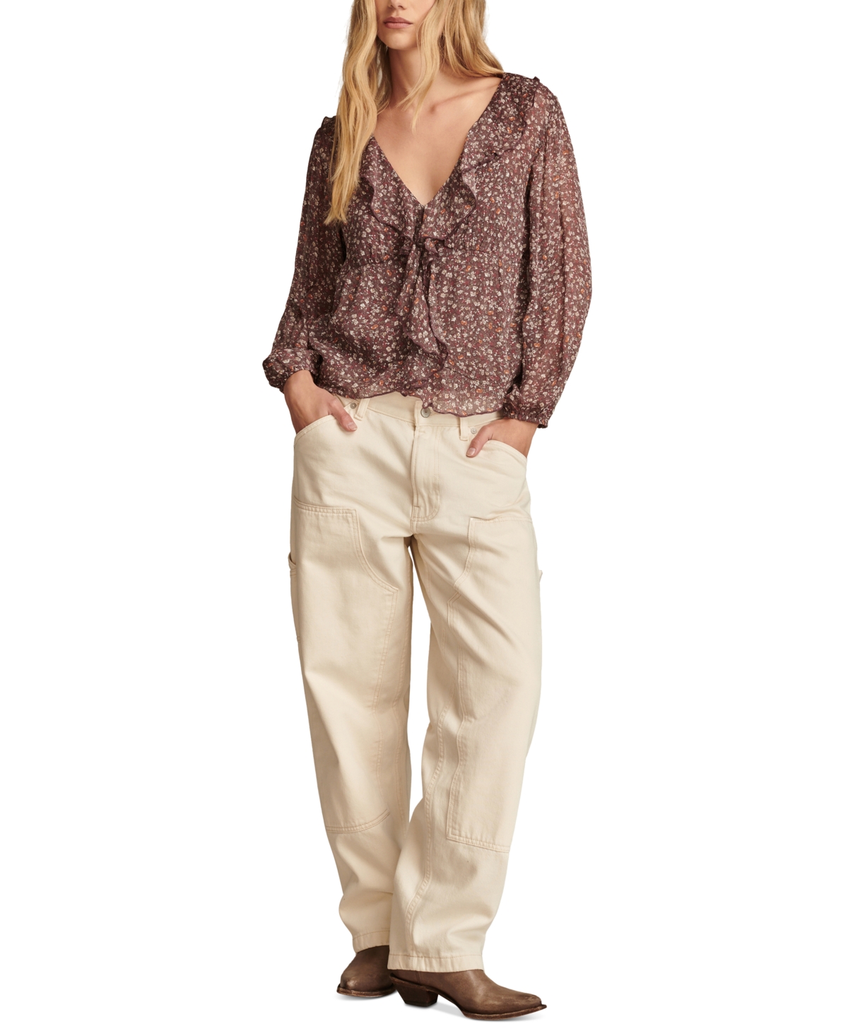 Lucky Brand Women's Ruffled Button-Front Long-Sleeve Top