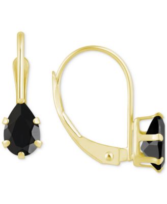 Onyx Pear-Cut Solitaire Leverback Earrings in 10k Gold