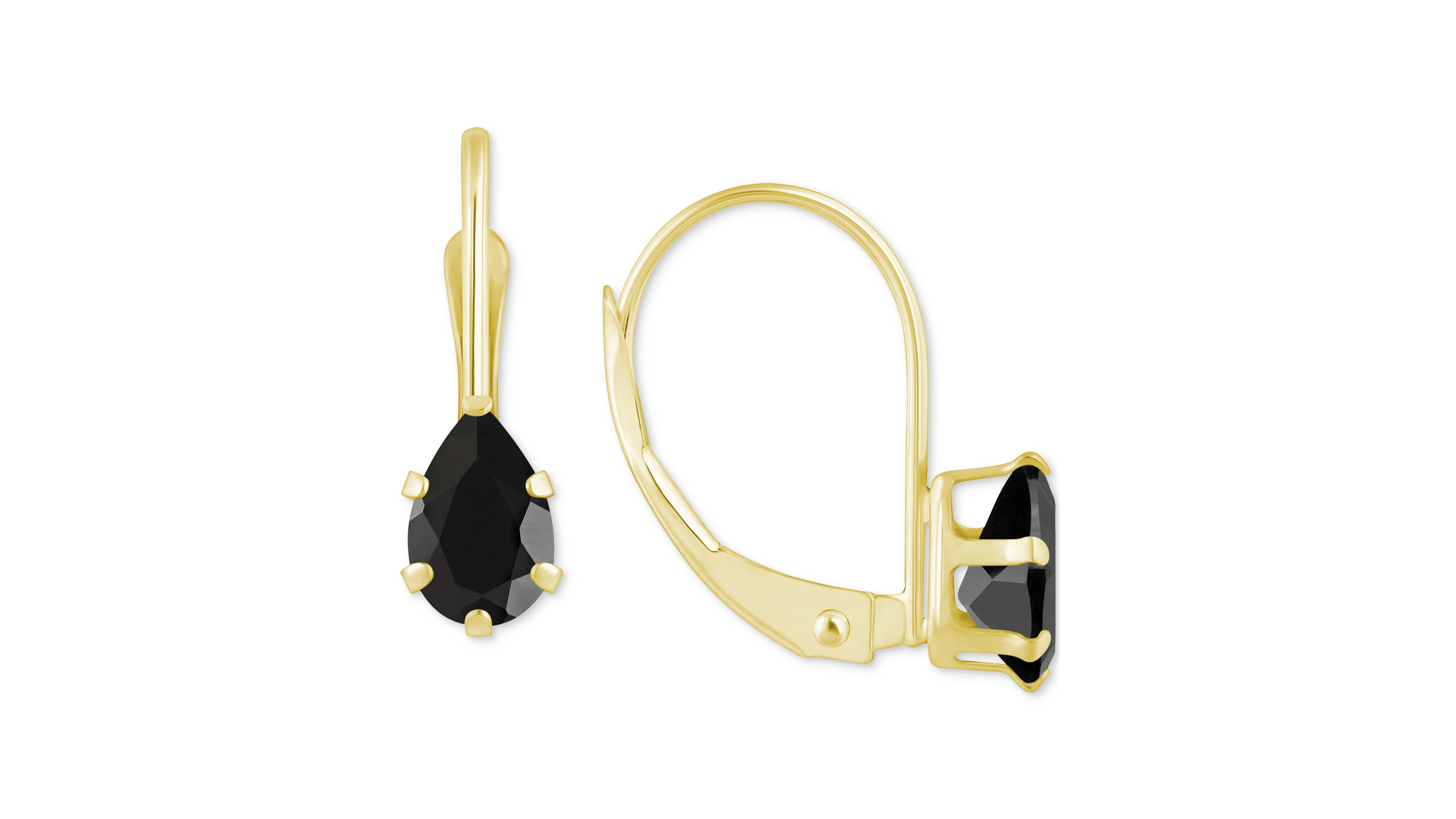 Onyx Pear-Cut Solitaire Leverback Earrings 10k Gold