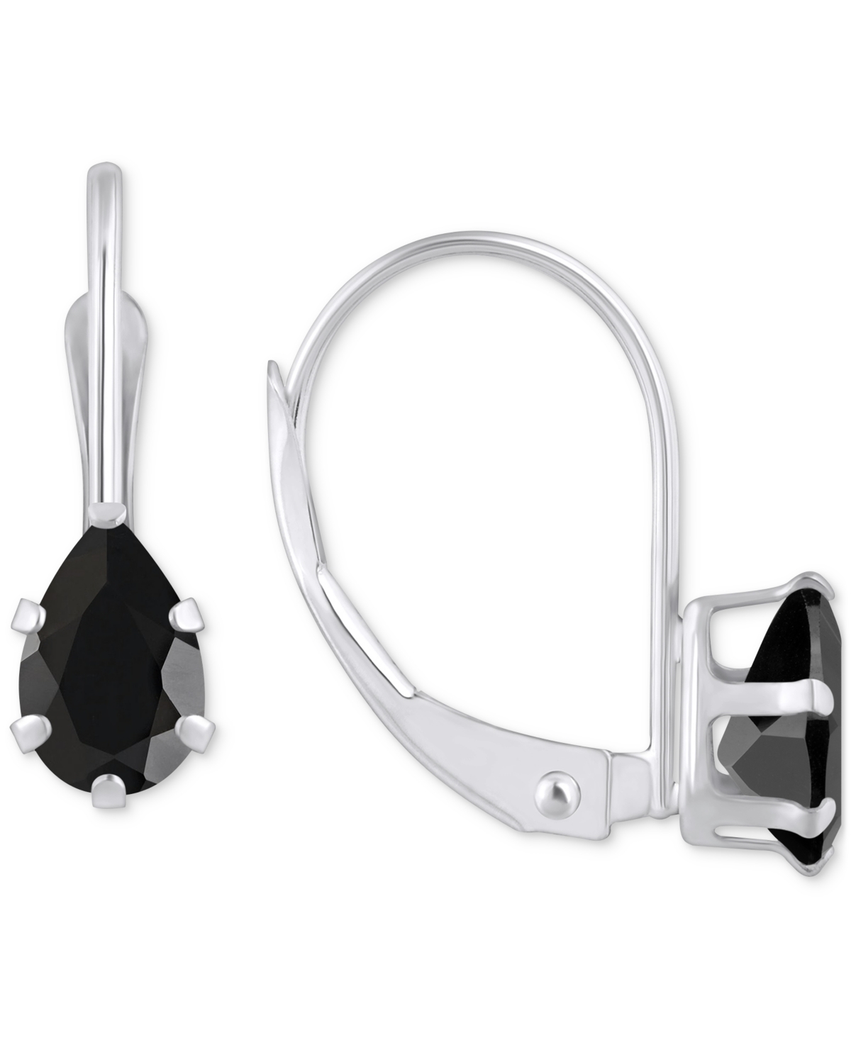 Onyx Pear-Cut Solitaire Leverback Earrings in 10k Gold - White Gold