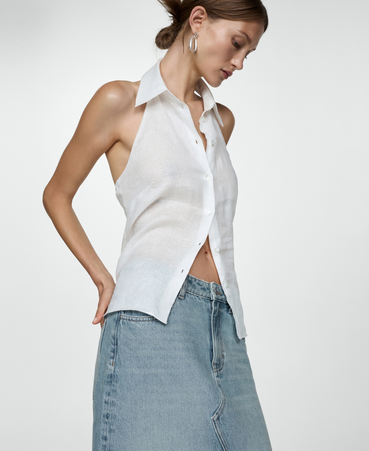 Mango Women's Frayed Hem Detail Denim Skirt