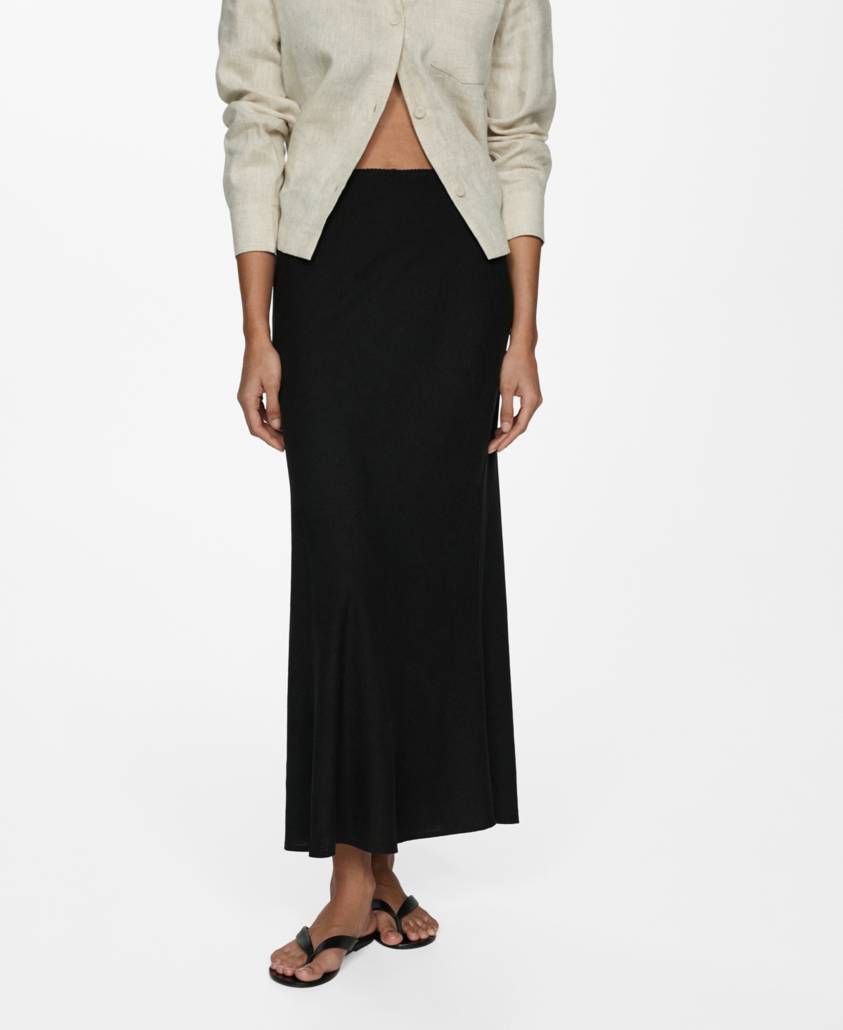 Women's Long Linen Skirt - Black