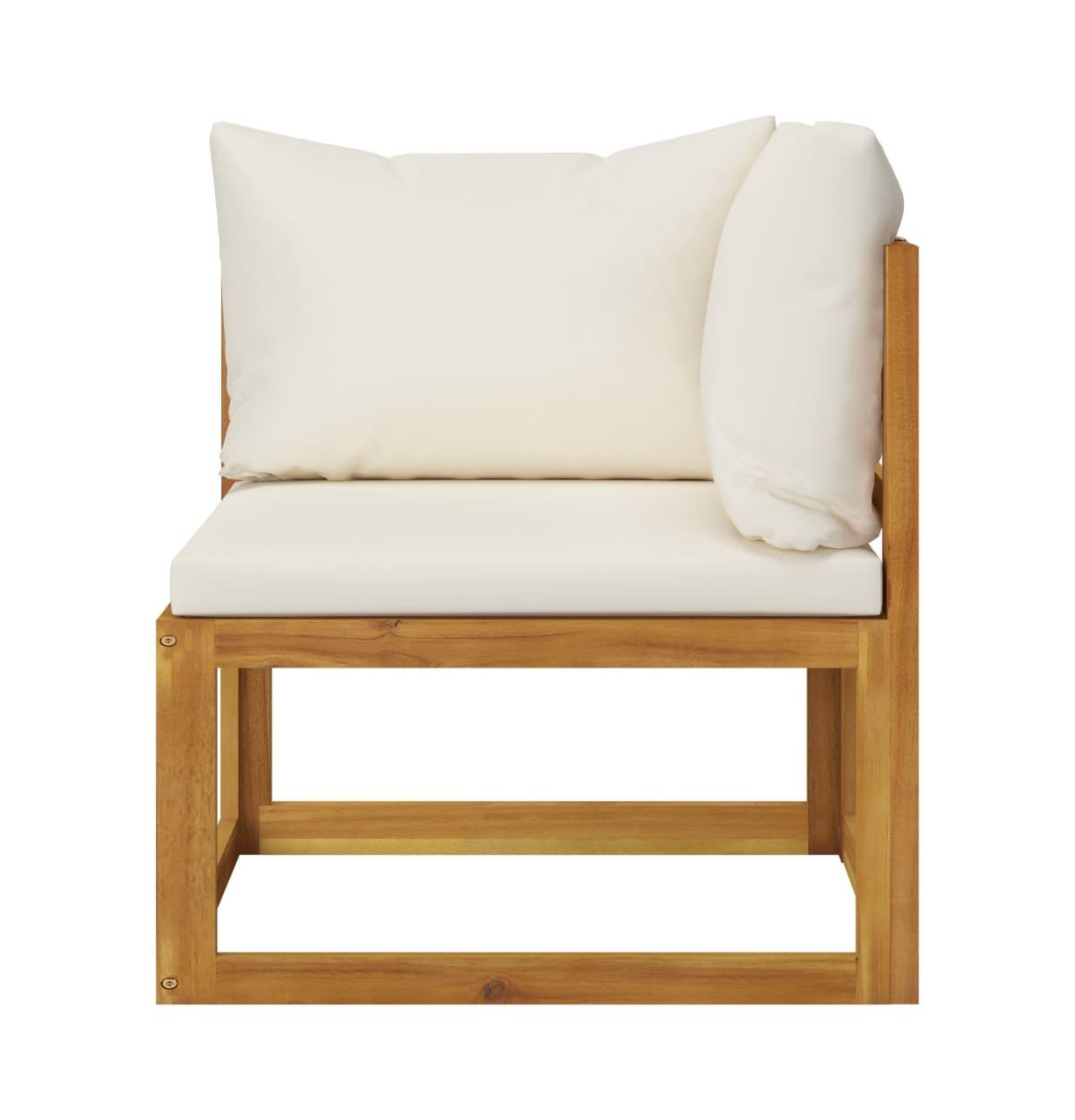 vidaXL Sectional Corner Sofa &White Cushion Solid Acacia Wood - Cream