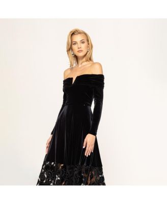 Women's Off-Shoulder Velvet Midi Dress