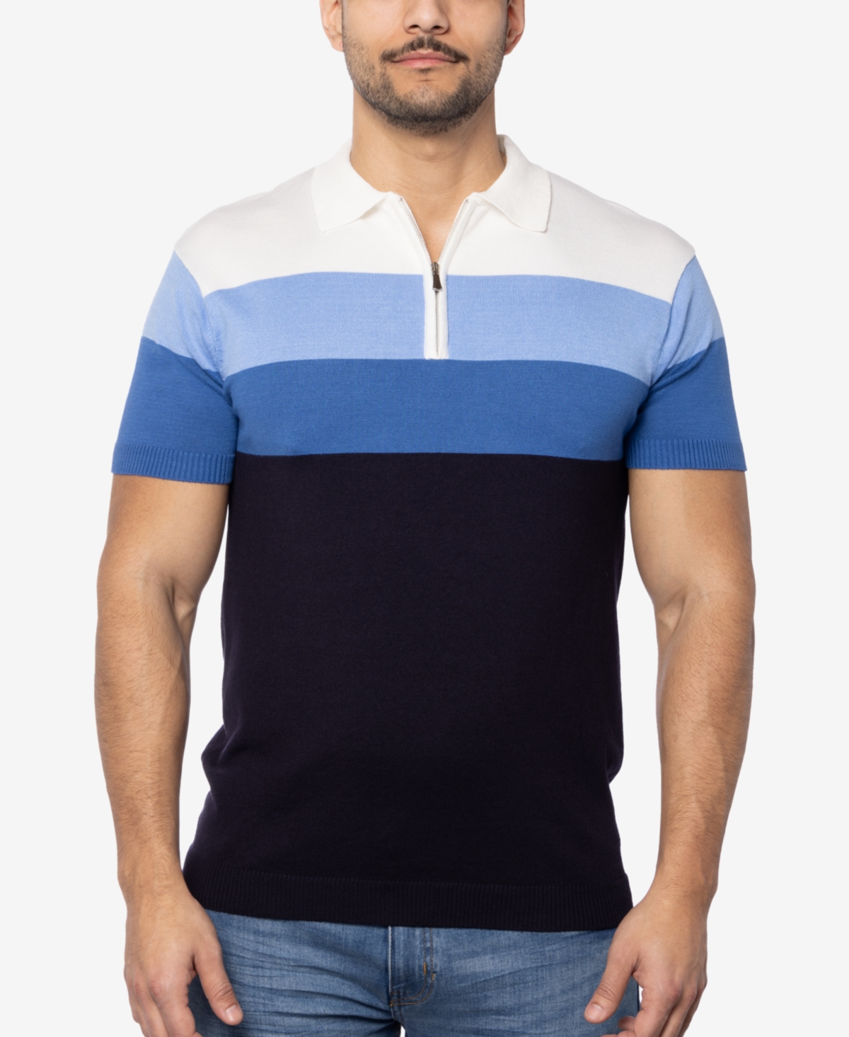 Men's Striped Polo Sweater - Black