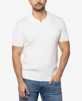 Men's Cable Knit Johnny Collar Short Sleeve Sweater Polo