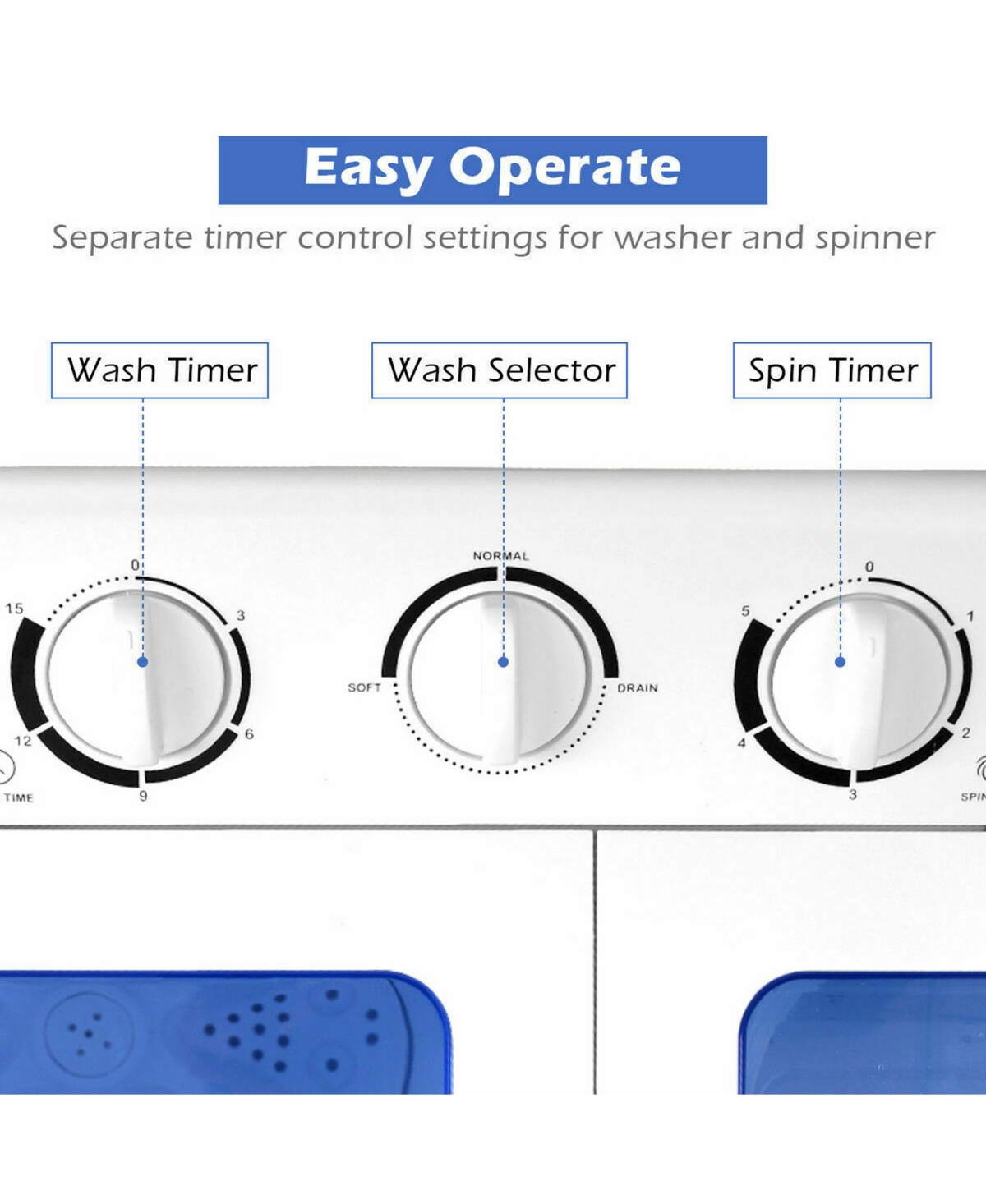 Gymax Compact Portable Washing Machine Twin Tub lbs Washer Spinner Home Dorm - Blue + white